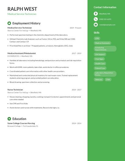 Medical Service Technician Resume