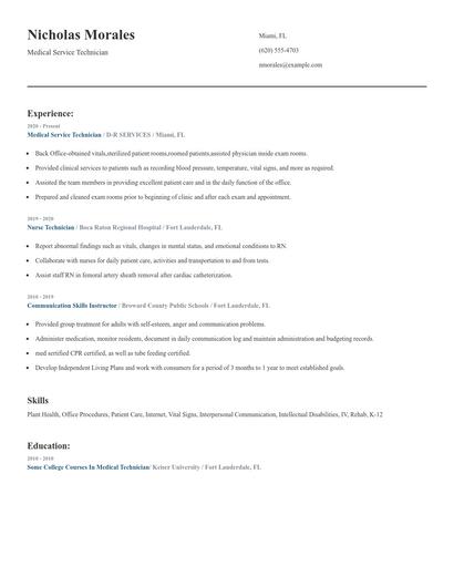 Medical Service Technician Resume