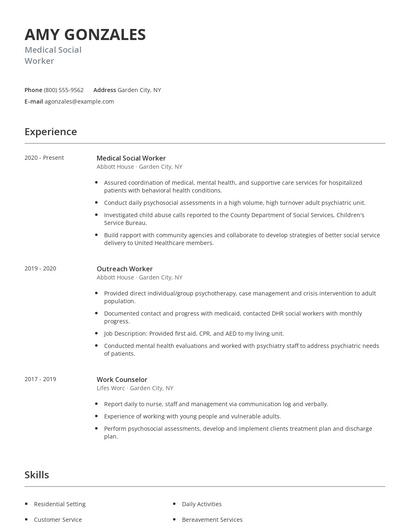 Medical Social Worker Resume