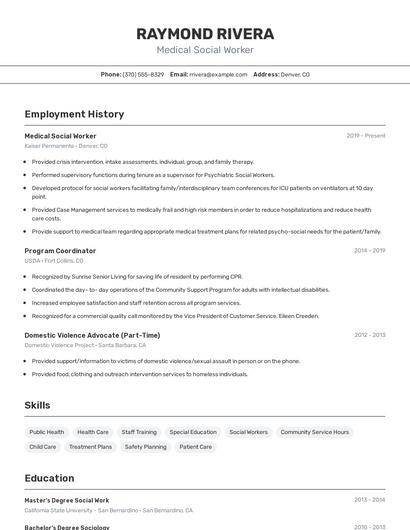 Medical Social Worker Resume