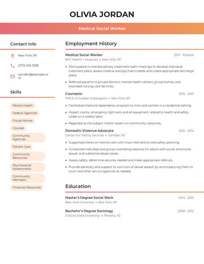 Medical Social Worker Resume