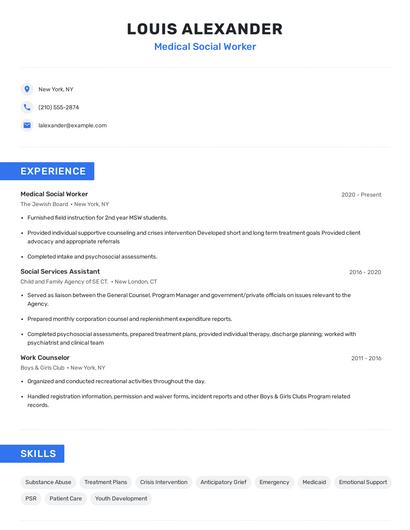 Medical Social Worker Resume