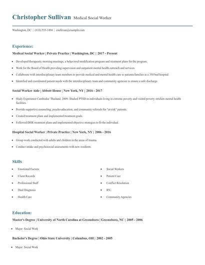Medical Social Worker Resume