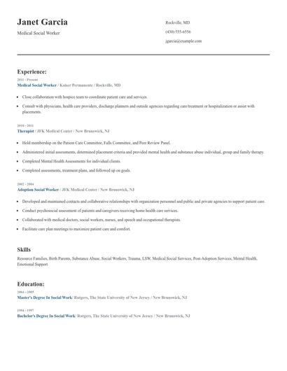 Medical Social Worker Resume