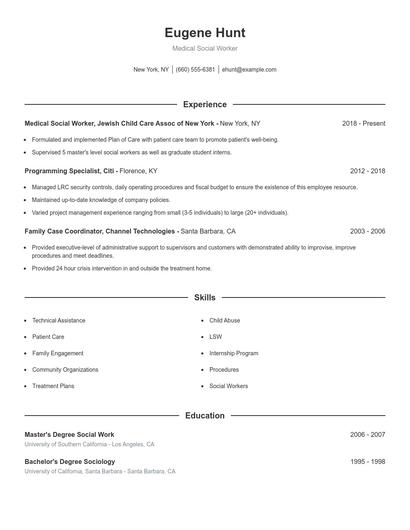 Medical Social Worker Resume