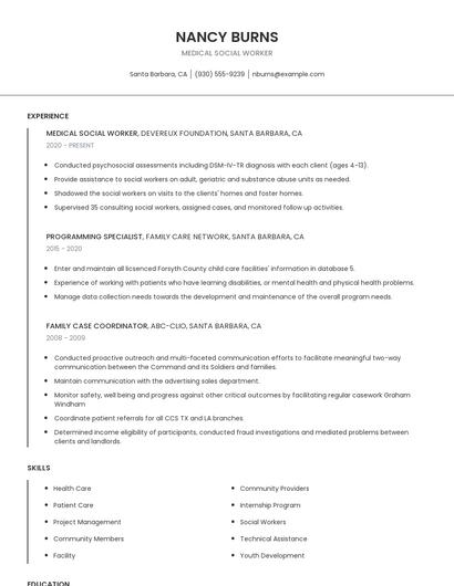 Medical Social Worker Resume