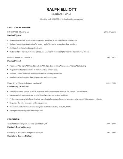 Medical Typist Resume