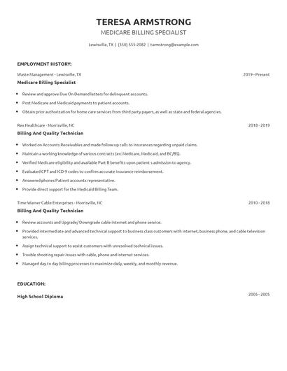 Medicare Billing Specialist Resume