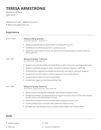 Medicare Billing Specialist Resume