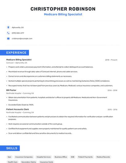 Medicare Billing Specialist Resume