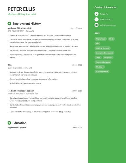 Medicare Billing Specialist Resume