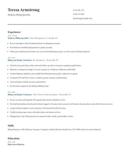 Medicare Billing Specialist Resume