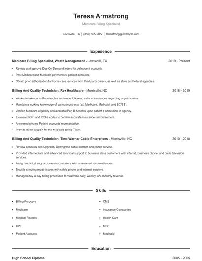 Medicare Billing Specialist Resume