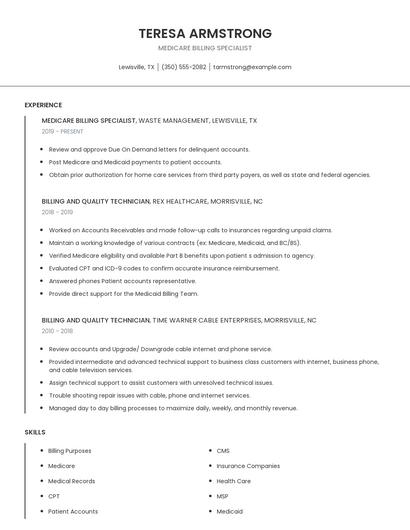 Medicare Billing Specialist Resume