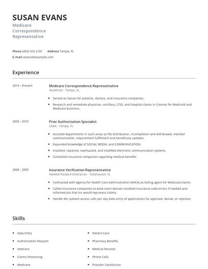 Medicare Correspondence Representative Resume
