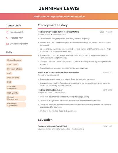 Medicare Correspondence Representative Resume