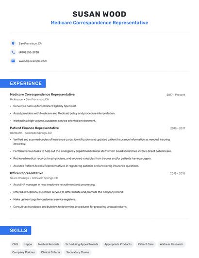 Medicare Correspondence Representative Resume