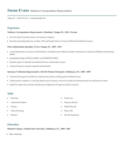 Medicare Correspondence Representative Resume