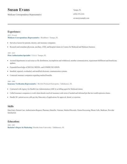 Medicare Correspondence Representative Resume