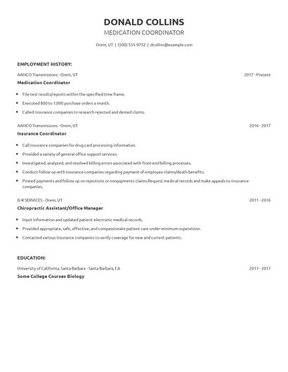 Medication Coordinator Resume