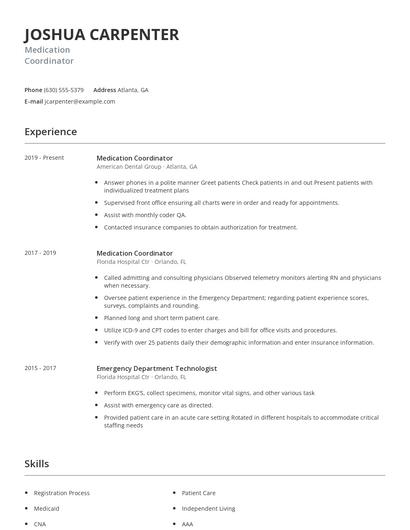 Medication Coordinator Resume