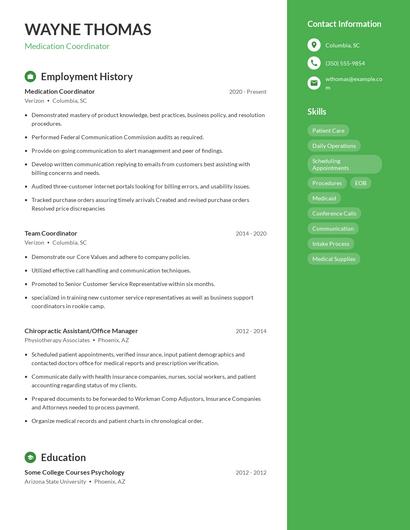 Medication Coordinator Resume