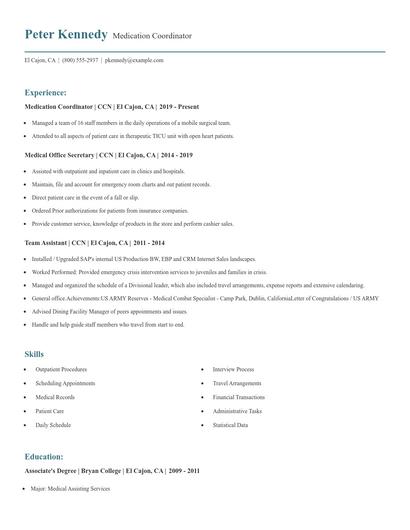Medication Coordinator Resume