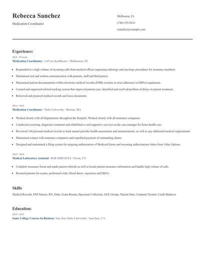 Medication Coordinator Resume