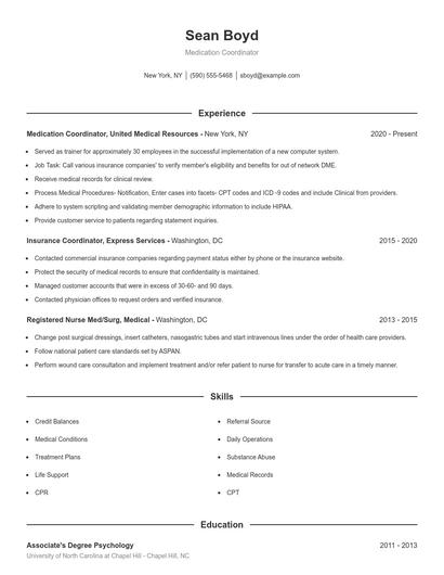 Medication Coordinator Resume