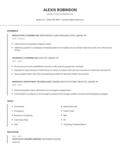 Medication Coordinator Resume