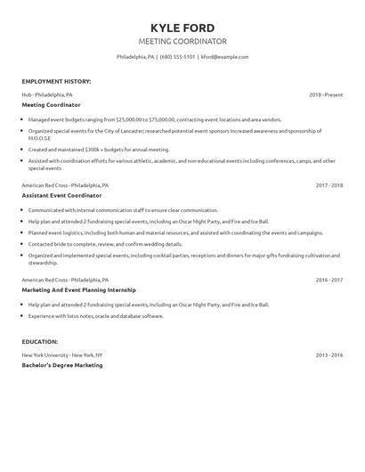 Meeting Coordinator Resume