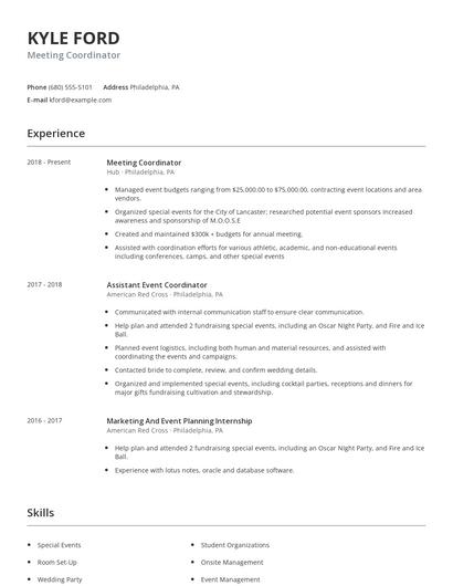 Meeting Coordinator Resume