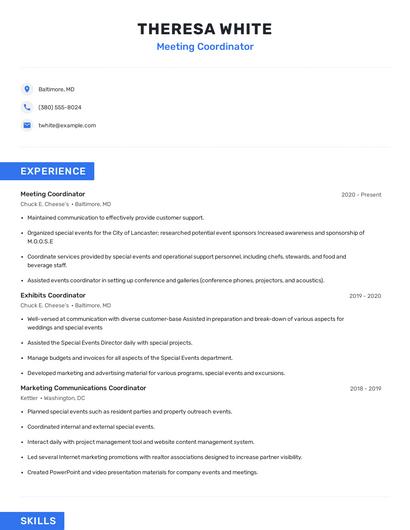 Meeting Coordinator Resume