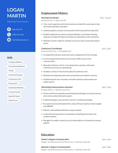Meeting Coordinator Resume