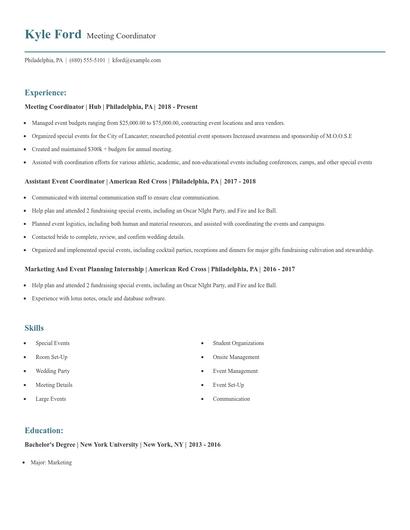 Meeting Coordinator Resume