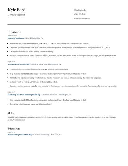 Meeting Coordinator Resume