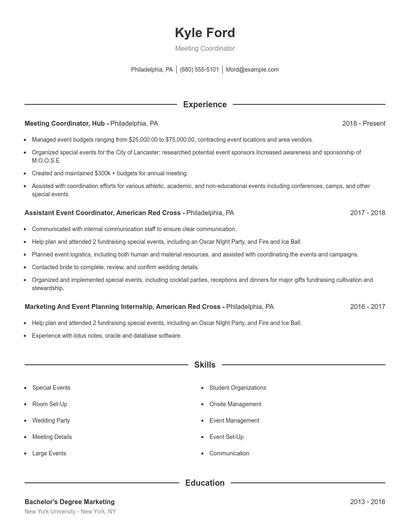 Meeting Coordinator Resume