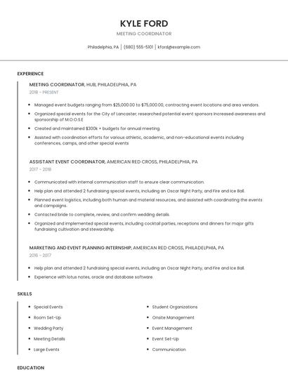 Meeting Coordinator Resume