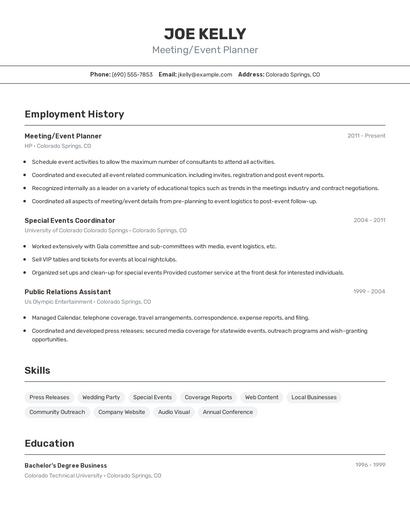Meeting/Event Planner Resume