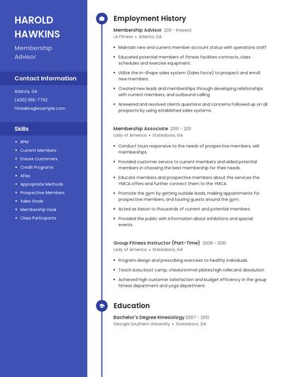 Membership Advisor Resume