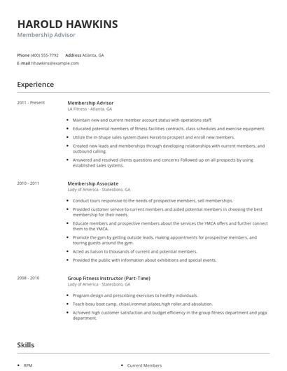 Membership Advisor Resume