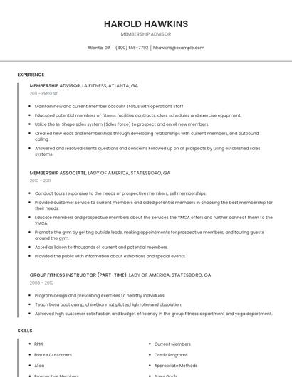 Membership Advisor Resume