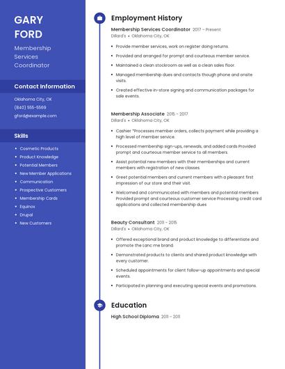 Membership Services Coordinator Resume