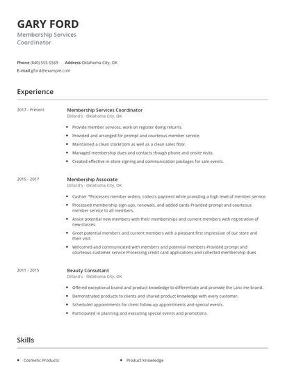 Membership Services Coordinator Resume