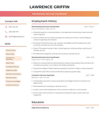 Membership Services Coordinator Resume