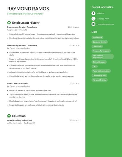 Membership Services Coordinator Resume