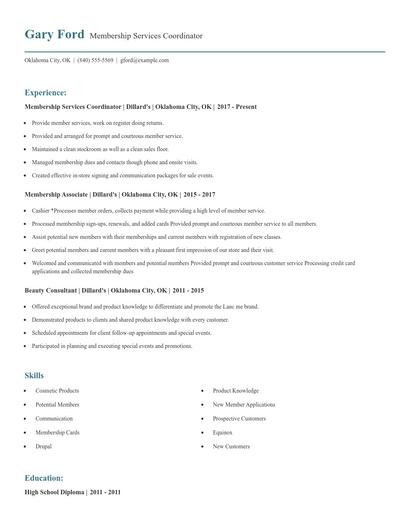Membership Services Coordinator Resume