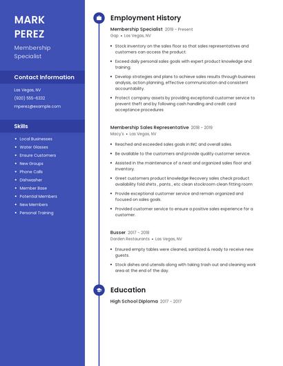 Membership Specialist Resume