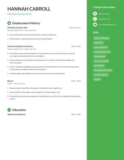 Membership Specialist Resume