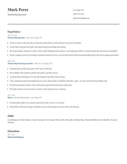 Membership Specialist Resume